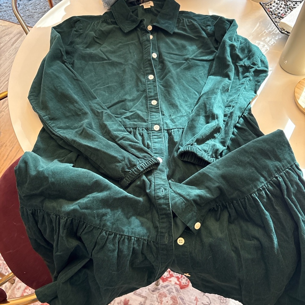 NWOT - J.Crew Forest Green Corduroy Shirt Dress Size 4 Button Front